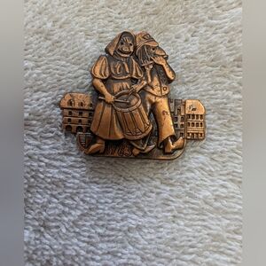 Luzern. Vintage Copper Tone Brooch with Drummer Design. 1963. Mario Rigert.